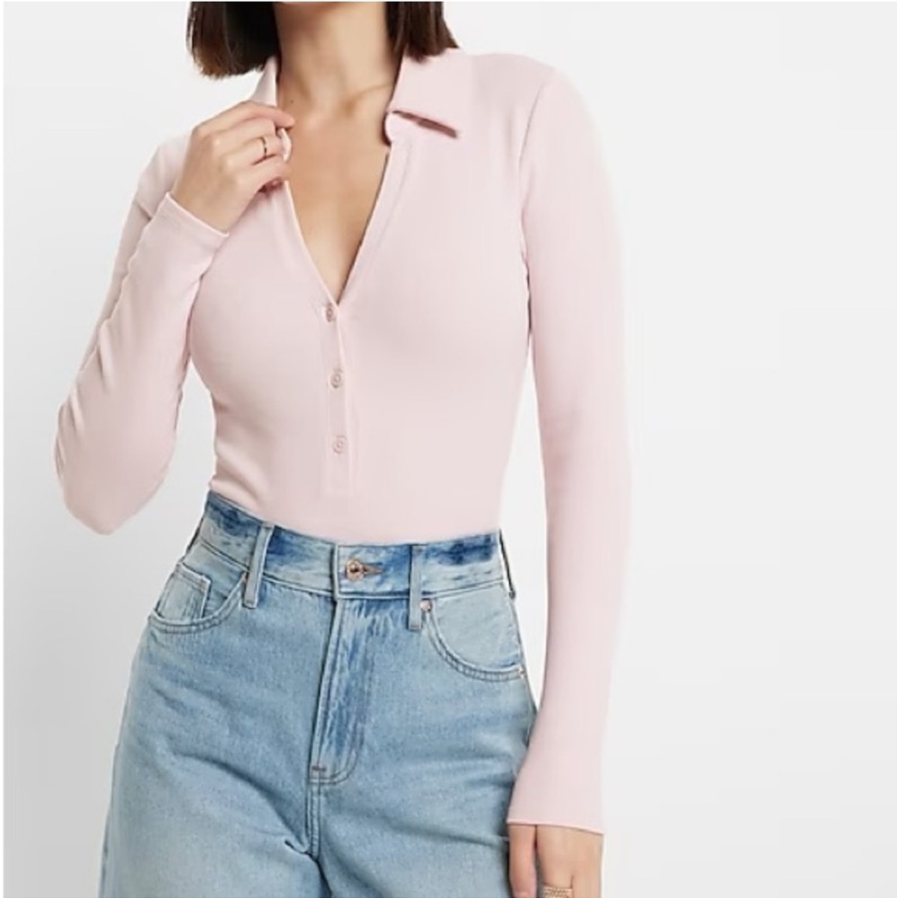 EUC Ribbed V-Neck Long Sleeve Henley
Polo Bodysuit pink